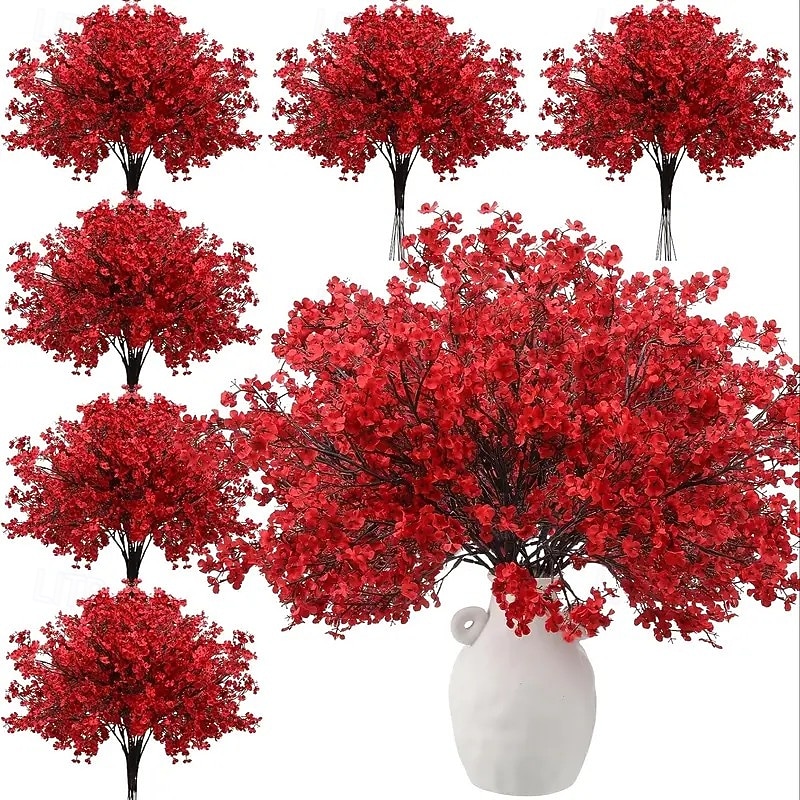 10 Bundles Christmas Red Artificial Flowers – Realistic Touch Gypsophila Bouquets for Home, Office, Garden Decor – Perfect for Weddings, Anniversaries, Easter, Christmas, Thanksgiving, St. Patrick’s Day, and Christmas Tree Decorations
