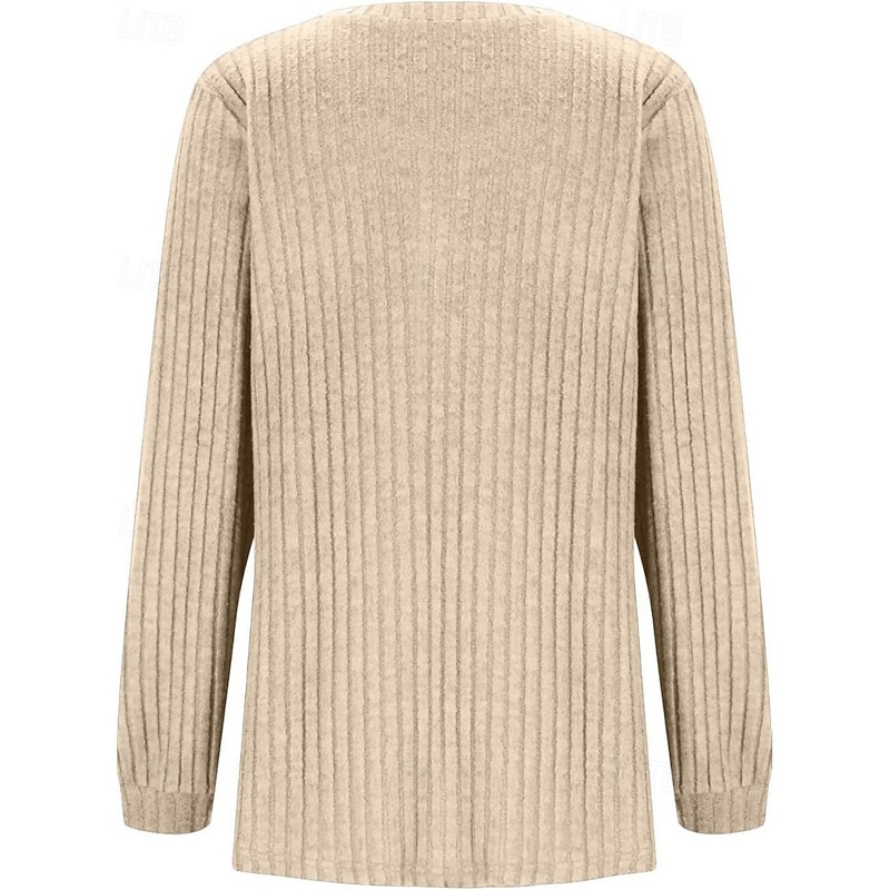 Women's Blouse Plain Modern Casual Long Sleeve Crew Neck Regular Tops Daily Holiday Going out Buttons Wine Beige Fall3