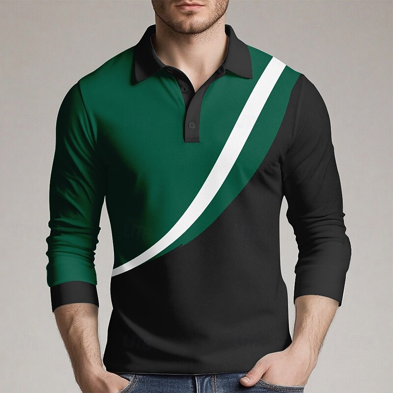 Men's Geometic Line Polo Long Sleeve Polo Shirts Collared Shirts Casual Outdoor Athleisure 3D Print Spring Fall Winter Blue Orange Green3