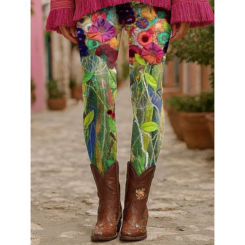 Women's Leggings Vacation Vintage Fashion Ankle-Length High Waist Floral Graphic Printing Thermal Warm Soft Breathable Stretchy Formal Outdoor Vacation Yellow Purple Orange Green Summer Spring Fall3