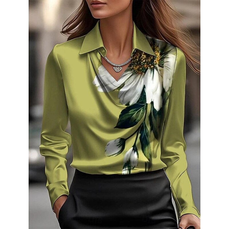 Women's Shirt Floral Graphic Elegant Stylish Basic Long Sleeve Shirt Collar Regular Tops Daily Print Black Navy Blue Blue Green Summer Spring Fall