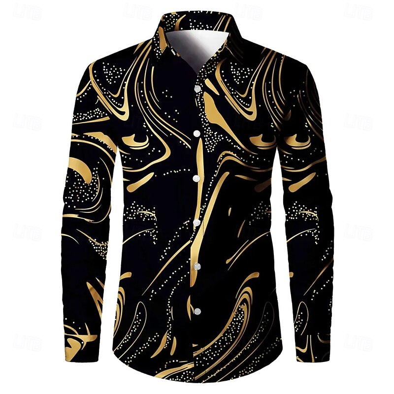 Men's Marble Abstract Art Shirt Button Up Shirt Casual Dress Shirt Long Sleeve Fashion Casual Vacation Daily Streetwear Summer Spring Turndown 3D Print Collared Shirts Yellow Red4