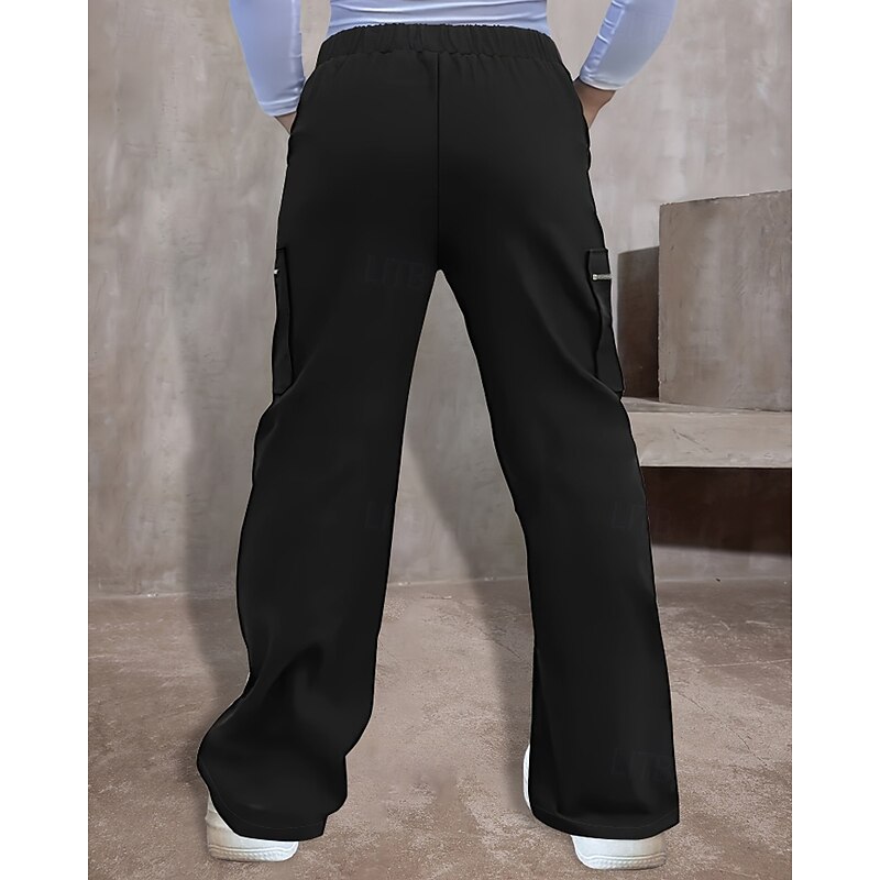 Women's Cargo Pants Slacks Casual Full Length Natural Plain Zipper Pocket Elastic Waist Comfortable Street Holiday Daily Wear Black Fall Regular Fit4