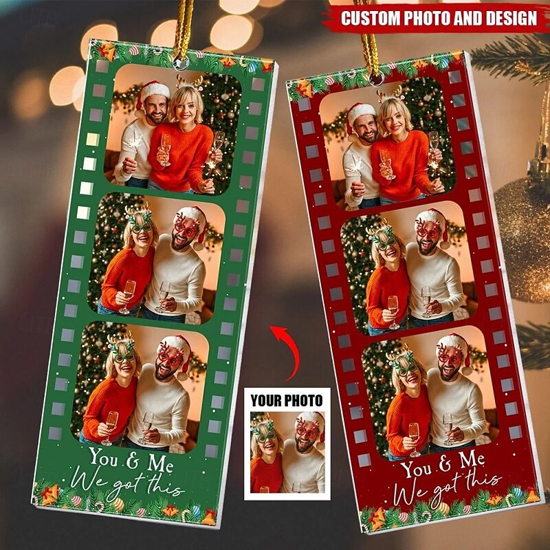 Personalized Photo Christmas Ornaments Custom Movie Filmstrip Photo Booth Acrylic 2D Christmas Gift Idea For Family/Couple Xmas Tree Ornaments Decoration Hanging Pendant4