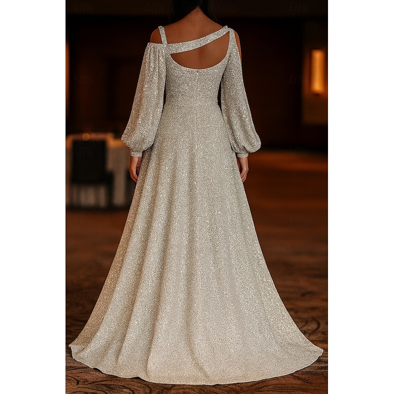 Black Tie A-Line Glittering Evening Gown Elegant Dress Formal Wedding Sweep / Brush Train Long Sleeve Sweetheart Jersey with Ruched 20252