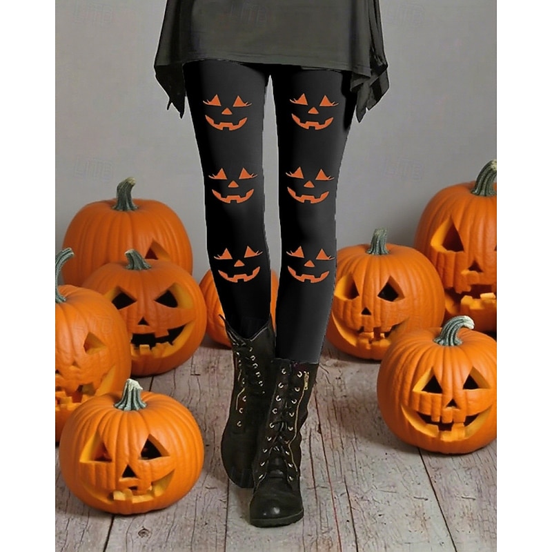 Women's Pants Trousers Leggings Cozy Leggings Streetwear Casual Full Length High WaistPantsHalloween Graphic Elastic Waist Print Breathability Comfortable Stretchy Vacation Street Daily Wear Black