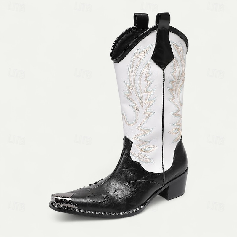 Men's Black and White Western Cowboy Boots – Embroidered Tall Rodeo Boots for Ranch Style, Country Events and Line Dancing3