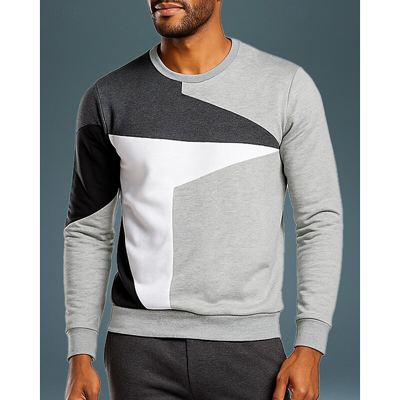 Men's Pullover Sweatshirt Casual Tops Long Sleeve Top Athleisure Fall Patchwork Fashion Outdoor Travel Sportswear Activewear Black Blue Gray4