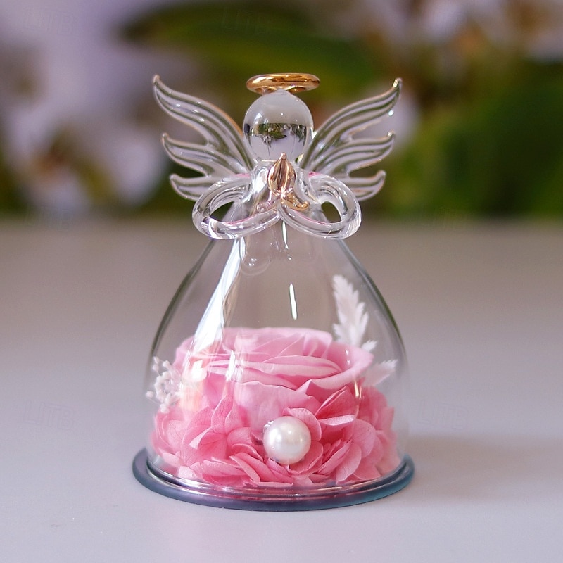 1pc, Eternal Rose Angel with 1 Rose, Never Fading Love, Gift for Her, Valentine'S Day, Birthday, Christmas, Glass Material, No Power Required, Home & Kitchen Decor, Suitable for Christmas, Halloween,3