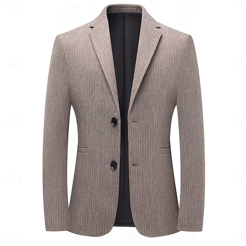 Men's Blazer Jacket Tweed Blazer Notch Collar Lightweight Solid Colored Blazer khaki Grey Tailored Fit Single Breasted Two-buttons4