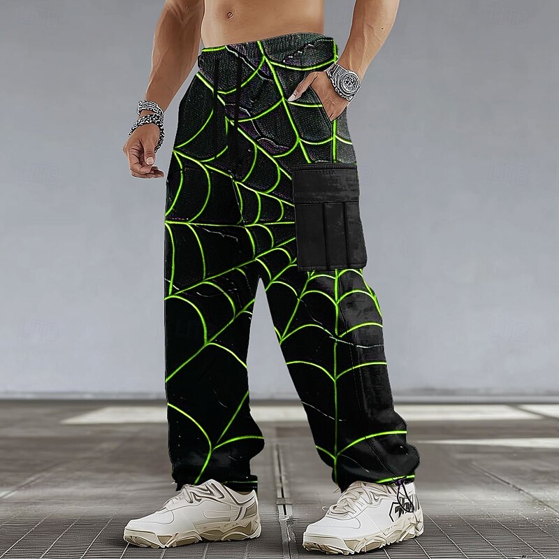 Halloween Men's Spider web Halloween Costumes Cargo Sweatpants Joggers Casual Pants Mid Waist Dark Gothic Style Athletic Hiking Workout Elastic Drawstring Waist Open Bottom Tactical Pants with Pockets2