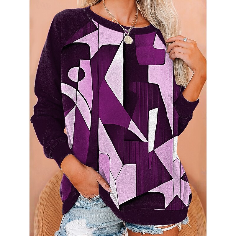Women's Sweatshirts Graphic Geometric Fashion Casual Long Sleeve Crew Neck Regular Tops Casual Print White Red Blue Purple Green Summer Spring Fall4