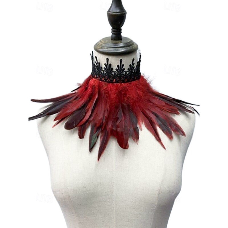 Women's Halloween Gothic Black Feather Neck Scarf, Vintage Lace Collar Costume Accessory for Parties, Masquerade and Cosplay4