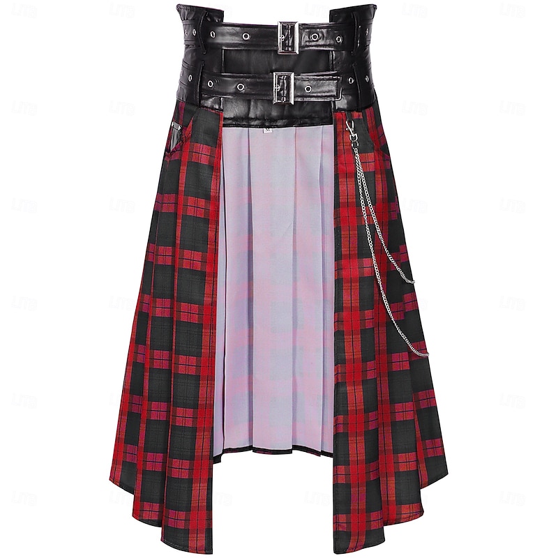 Retro Vintage Punk & Gothic Steampunk Skirt Plaid Fancy Dress Men's Masquerade Carnival Halloween Adults'2