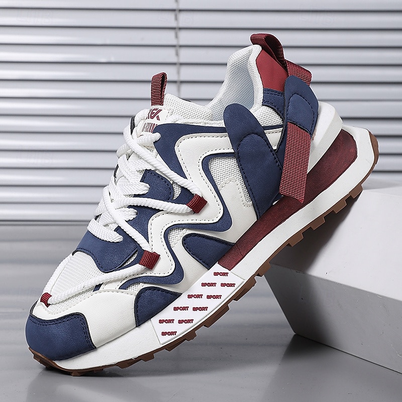 Men's Red and Navy Chunky Sneakers – Trendy Colorblock Casual Sports Shoes for Daily Wear, Travel and Street Fashion