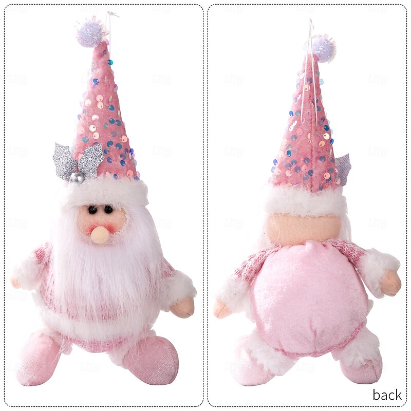 Pink Christmas Plush Hanging Ornaments, Sequin Santa, Snowman, and Reindeer Decorations for Xmas Tree, Wall, and Holiday Party Decor3