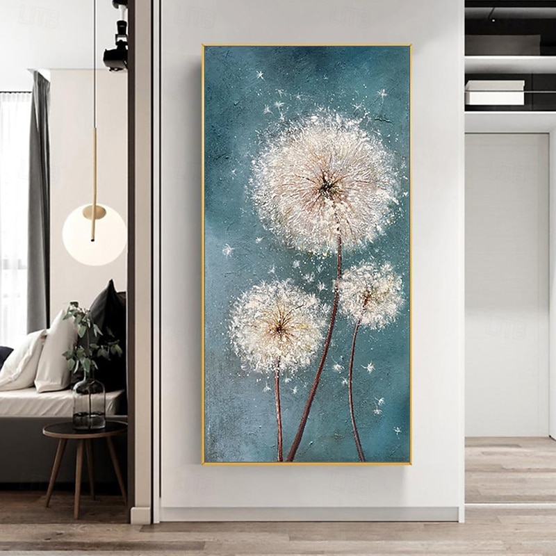Mintura Handmade Textured Flower Oil Paintings On Canvas Wall Art Decoration Modern Abstract Dandelion Picture For Home Decor Rolled Frameless Unstretched Painting4