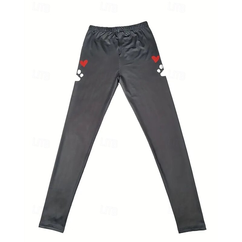 Women's Pants Trousers Leggings Cozy Leggings Streetwear Casual Full Length High Waist Heart Elastic Waist Print Breathability Comfortable Stretchy Vacation Street Daily Wear Black Spring Fall3