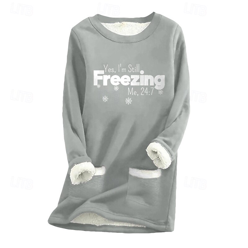 Women's Fleece Lined Pullover Sweatshirt Pajamas Pullover Sweatshirt Sweatshirts Letter Streetwear Casual Long Sleeve Crew Neck Regular Tops Street Holiday Print Black Pink Blue Light Grey Dark Gray3