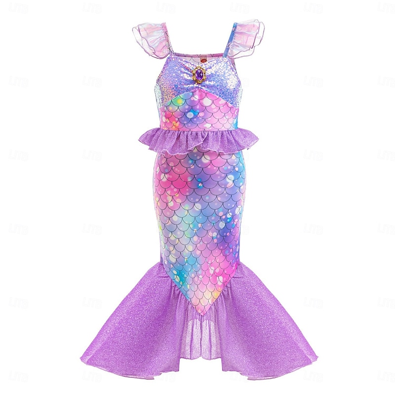 The Little Mermaid Little Mermaid Mermaid Tail Aqua Princess Dress  Halloween Dress Cosplay Costume Theme Party Costume Cosplay Movie Cosplay for Girls' Kid's Carnival Masquerade4