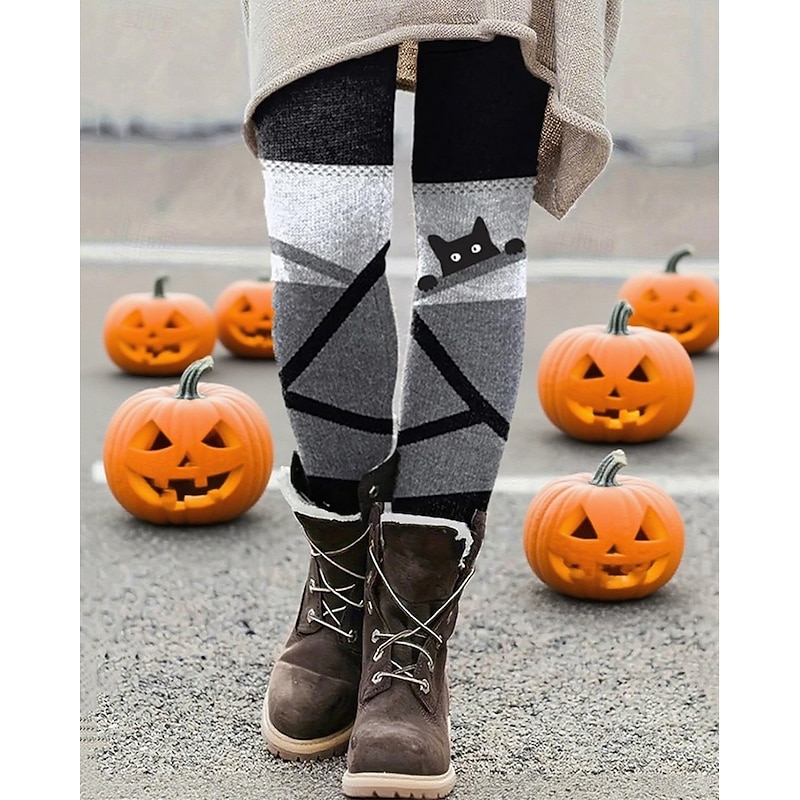 Women's Pants Trousers Leggings Cozy Leggings Streetwear Casual Full Length High WaistPantsHalloween Animal Color Block Elastic Waist Print Breathability Comfortable Stretchy Vacation Street Daily