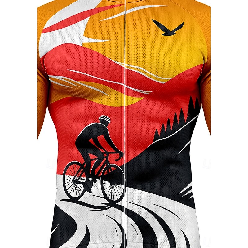Men's Tops Cycling Jersey Graphic Geometric Scenery Long Sleeve Bike Jersey Top with 3 Rear Pockets Sun Sun Protection Sunscreen Quick Dry Sports Orange Clothing Apparel3