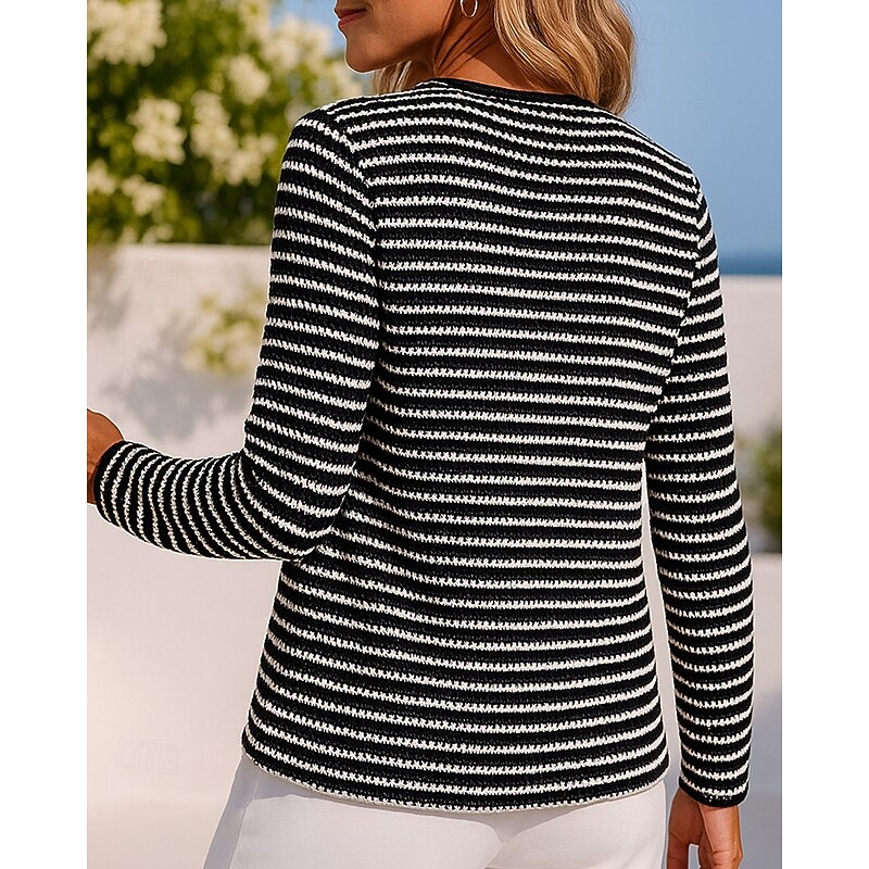 Women's Knitted Pullover Sweatshirt Casual Tops Long Sleeve Top Athleisure Fall Stripes Fashion Outdoor Travel Sports Sportswear Activewear Wine Red Black Blue2