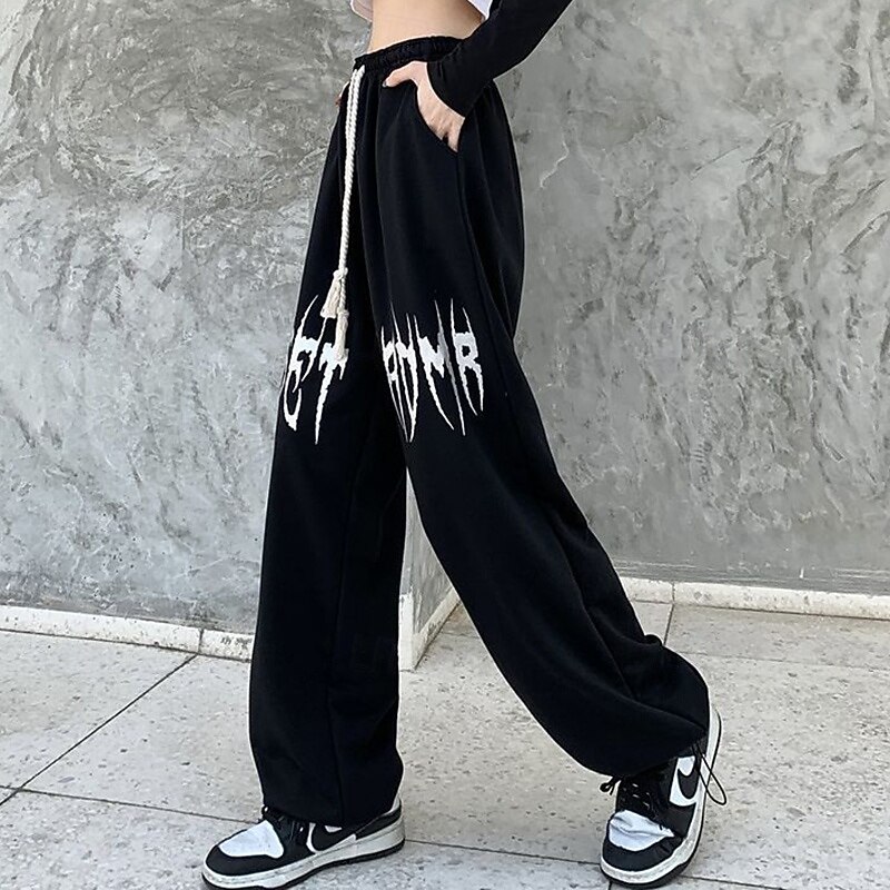 Women's Wide Leg Pants Sport  Sweatpants Sports Lounge Pants Drawstring High Waist Bottoms Athleisure Gym Workout Fall Fashion Outdoor Sports Running Loose Fit Sportswear Activewear Black4