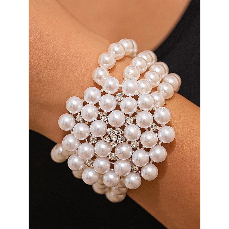 Women's Pearl Necklace and Bracelet Set Vintage Gatsby Style Jewelry for Parties and 1920s Themed Events4