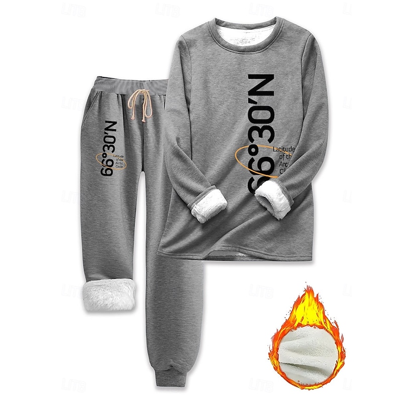 Women's Pajamas Set Fleece Lined Elegant Warm Fashion Two Piece Sets Tracksuit Pants Sets Long Sleeve Crew Neck Graphic Letter Print Outdoor Vacation Daily Pink Dark Pink Blue Spring