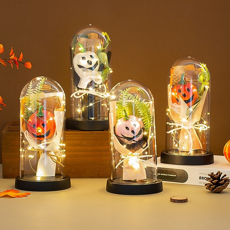 1 Pc 21.5 * 11CM Halloween Transparent Cover Pumpkin Ornament Light Indoor Restaurant Bedroom Party Halloween Festival Atmosphere Decorative Light AAA Battery Box