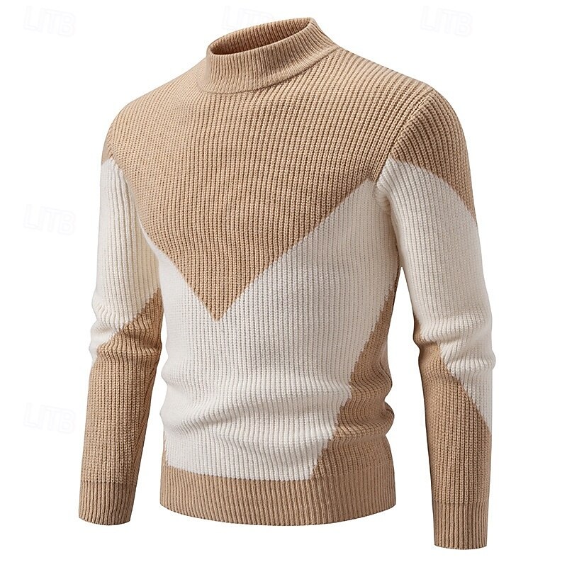 Men's Sweater Pullover Sweater Jumper Ribbed Knit Regular Tops Knitted Slim Fit Plain High Neck Knitwear Contemporary Casual Daily Wear Clothing Apparel Fall Black White L XL 2XL2