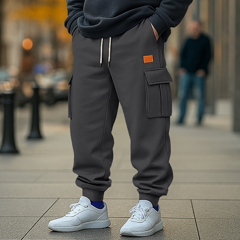 Men's Sweatpants Fleece Pants Joggers Trousers Cargo Sweatpants Drawstring Elastic Waist Multi Pocket Plain Moisture Wicking Breathable Full Length Outdoor Casual Daily Fashion Streetwear Black White4