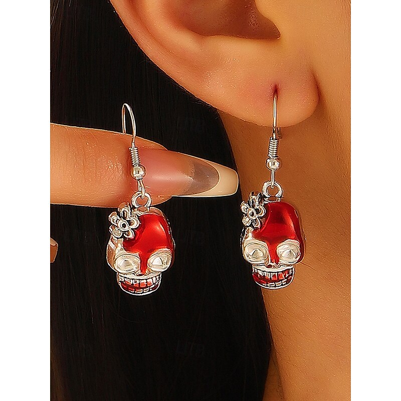 Women's Halloween Gothic Dangle Earrings Set — Assorted Skeleton, Skull & Blood Sword Drops, Lightweight Alloy Hook Design with Red Enamel Accents, Statement Jewelry for Costume Parties2