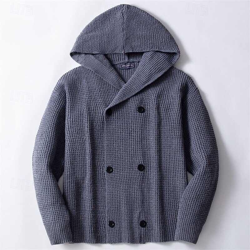 Men's Cardigan Sweater Cropped  Sweater Knit Sweater Ribbed Knit Regular Tops Buttons Plain Lapel Fashion Classic Vacation Daily Wear Clothing Apparel Fall Winter Gray M L XL2