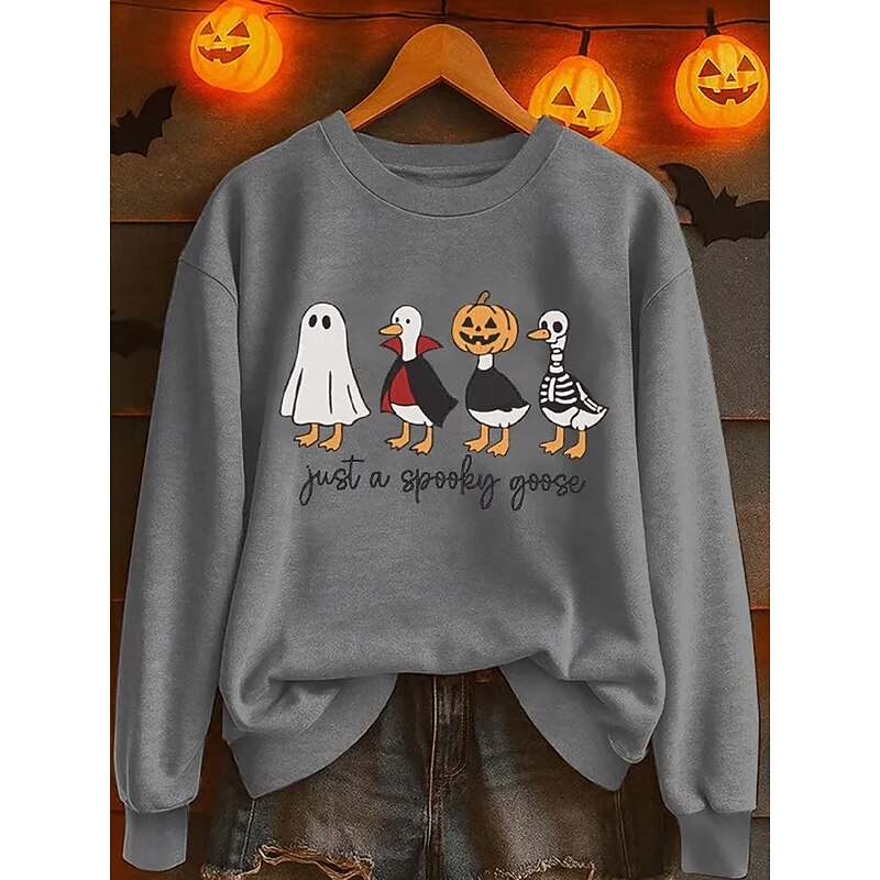 Halloween Women's Pullover Sweatshirt Ghost Graphic Pumpkin Fashion Casual Long Sleeve Crew Neck Regular Tops Street Dailywear Casual Print White Orange Gray Fall Winter2