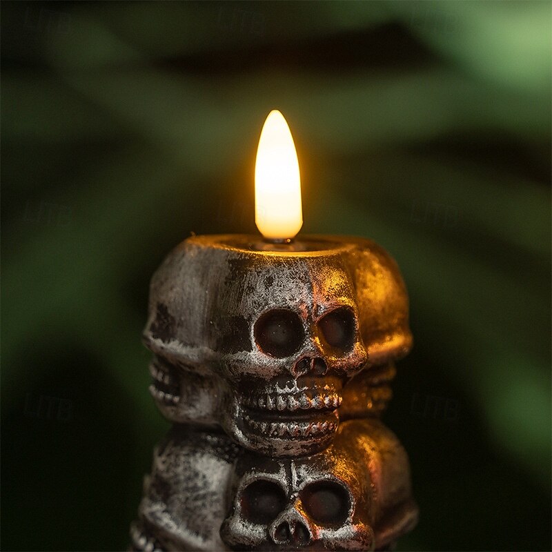 1 Pc 16 * 5.8CM Halloween Skeleton Pillar LED Electronic Candle Light Indoor and Outdoor Restaurant Party Festival Atmosphere Decorative Light LR44 * 3 Battery3