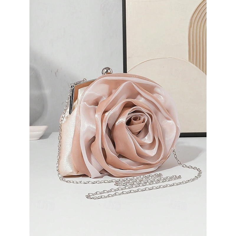 Women's Rose Flower Evening Clutch – Elegant Satin Purse with Chain Strap for Formal Events, Weddings and Cocktail Parties4
