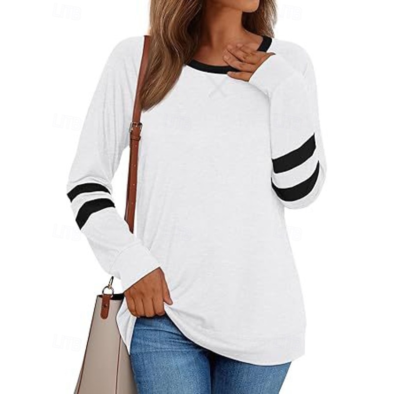 Women's Blouse Color Block Modern Casual Long Sleeve Crew Neck Regular Tops Daily Holiday Patchwork Blush Pink Black White Pink Blue Fall4