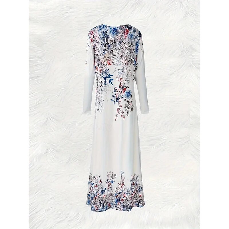 Women's Maxi Dress Sheath Dress A Line Dress Casual Boho Wedding Guest Daily Graduation Regular Fit Floral Graphic Long Sleeve Crew Neck White Spring Fall Winter Autumn3