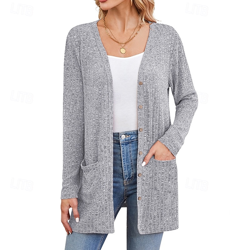 Women's Winter Coat Lightweight Pocket Knitting Elegant Vintage Fashion Daily Plain School Outdoor Vacation Home Buttoned Front Short V Neck Regular Fit Long Sleeve Outerwear Black Red Royal Blue2