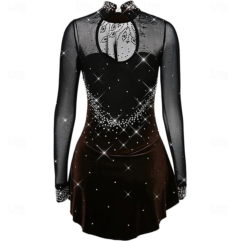 Women Ice Figure Skating Dress Girls Black Rhinestones Competition Dancewear2