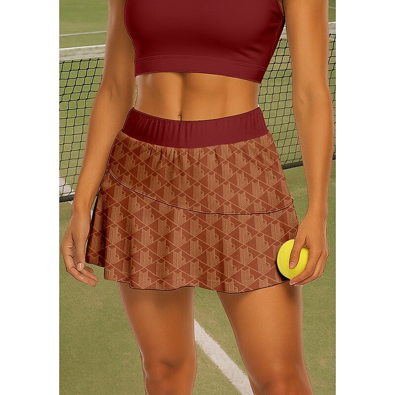 Women's Geometric Tennis Skirts Patchwork Pocket 2 in 1 UPF50+ UV Resistant With Pockets Volleyball Tennis Badminton Shorts Skirt Brown Tennis Clothing3