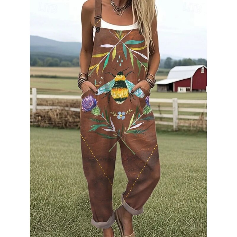 Women's Romper Active Graphic Sleeveless Harem Buttons Vacation Street Loose Fit White Yellow Pink Summer2