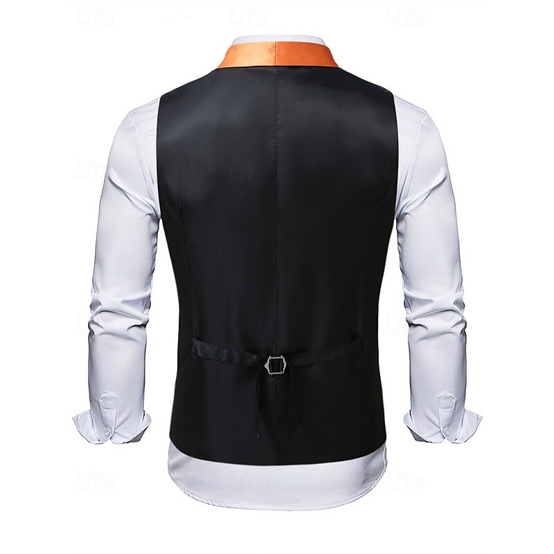 Men's Vest Waistcoat Gilet Vacation Party Business Fashion Casual Spring Fall Buttons Sequin Polyester Comfortable Plain Single Breasted One-button V Neck Regular Fit Orange Vest3