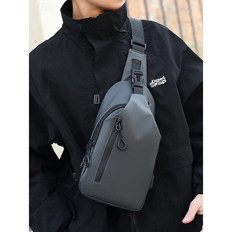 Men's Waterproof Anti-Scratch Sling Bag with USB Charging Port – Casual Crossbody Travel Chest Pack for Outdoor, Commuting and Daily Use2