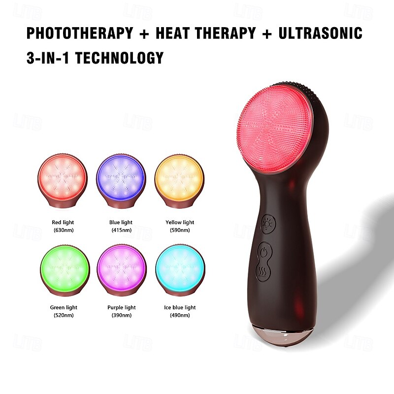 3-in-1 Silicone Facial Cleansing Brush Phototherapy  Heat Therapy  Sonic Vibrating Deep Pore Cleansing