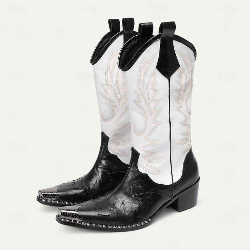 Men's Black and White Western Cowboy Boots – Embroidered Tall Rodeo Boots for Ranch Style, Country Events and Line Dancing2