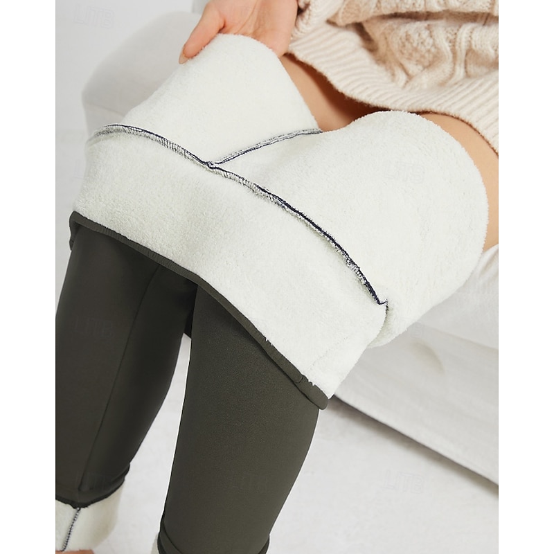 Women's Slacks Leggings Cozy Fleece Lined Streetwear Casual Full Length Natural Plain Elastic Waist Comfortable Street Holiday Daily Wear claret Dark-Gray Grey Black 1# Winter Regular Fit2