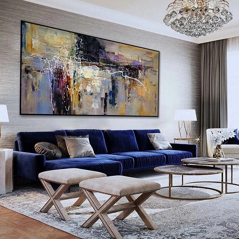 Contemporary Large Abstract Wall Art Hand Painted Oversize Painting On Canvas Panoramic Wide in Office Decoration3